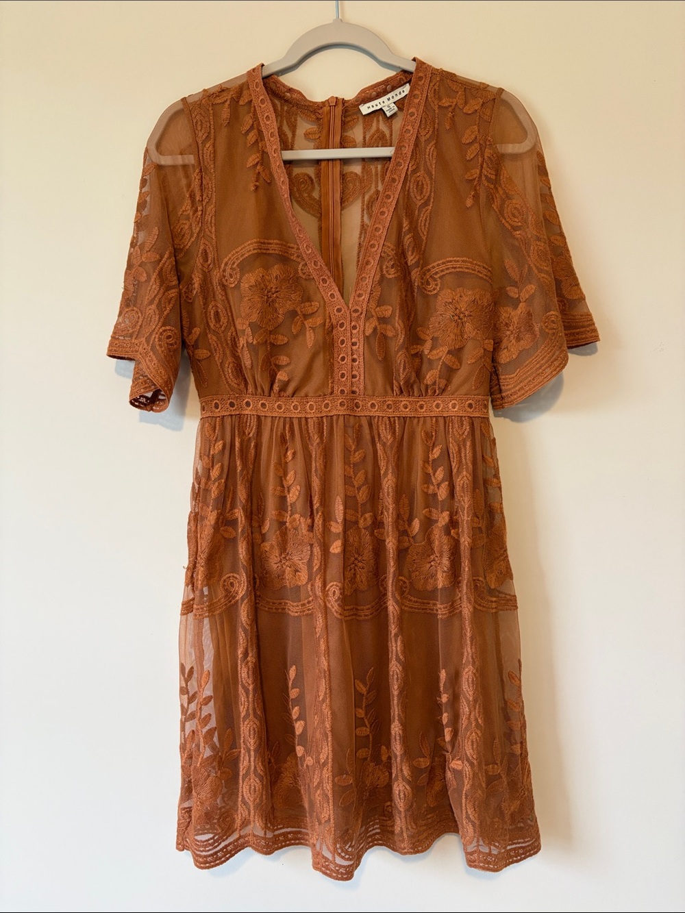 Lace Fall Crochet Autumn Rust Pumpkin Mini Dress